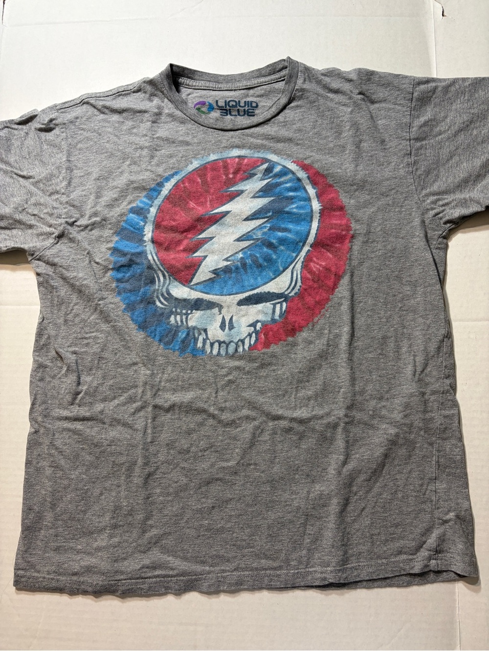 Grateful Dead Skull Liquid Blue T-Shirt L Heather Gray 1-side SOFT Cotton USA Ta